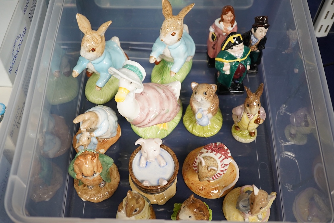 Seven Boxed Royal Doulton Beatrix Potter character figures, three others figures, unboxed, and five boxed Beswick Beatrix Potter figures (15). Condition - good